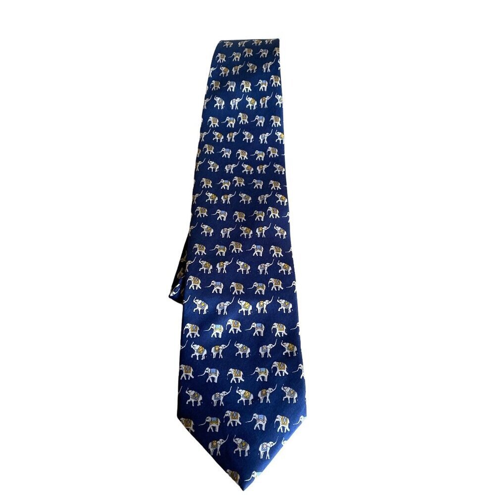 Linco Blue Elephant Print 100% Silk Neck Tie